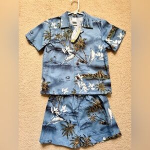 Palmwave Blue Surf Hawaiian print shirt and short cotton cabana set size 8